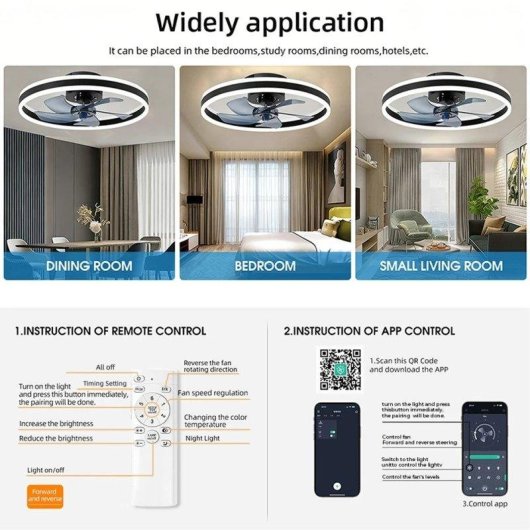 Ventilador de Techo con Luz Generica 60W 6 Velocidades Diámetro — Mando a Distancia LED Regulable Función Invierno