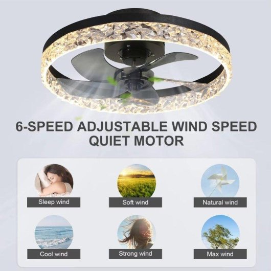 Ventilador de Techo con Luz Generica 60W 6 Velocidades Diámetro — Mando a Distancia LED Regulable Función Invierno