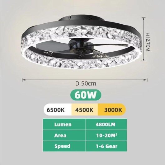 Ventilador de Techo con Luz Generica 60W 6 Velocidades Diámetro — Mando a Distancia LED Regulable Función Invierno