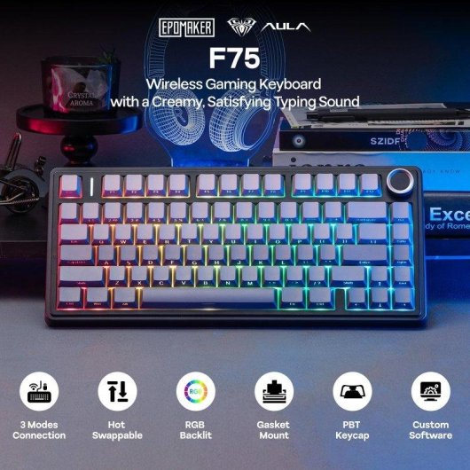 Tastiera Autrucker Aula F75 75% wireless Hot-swappable RGB PBT compatta