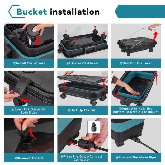 Pistola de Agua Autrucker Alta Presión 200 bar Inalámbrica 6 en 1 con Cubo Plegable 22 L