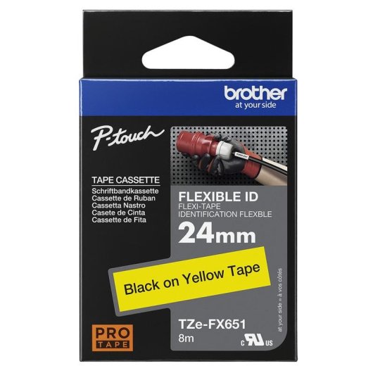 Fita Brother TZE-FX651 24 mm x 8 m Preto sobre Amarelo