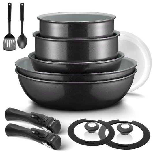 Casserole Antiadhésive Autrucker 13 Pièces Revêtement Céramique Mango Amovibles