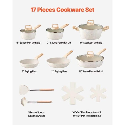 Kit 17 Pièces Cuisine Antiadhésive Granit Induction Camping-Car Autrucker