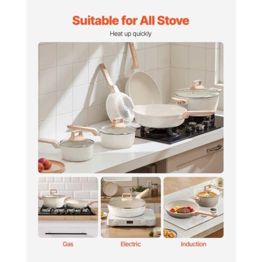 Kit 17 Pièces Cuisine Antiadhésive Granit Induction Camping-Car Autrucker