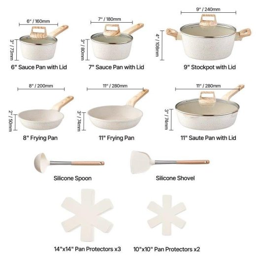 Kit 17 Pièces Cuisine Antiadhésive Granit Induction Camping-Car Autrucker