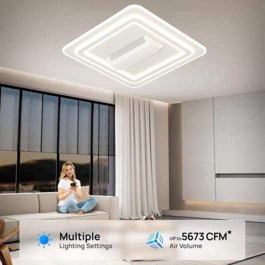 Ventilador de Techo con Luz Autrucker 100W 6 Velocidades Sin Aspas Motor DC Mando Silencioso LED Regulable