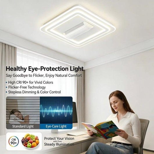 Ventilador de Techo con Luz Autrucker 100W 6 Velocidades Sin Aspas Motor DC Mando Silencioso LED Regulable