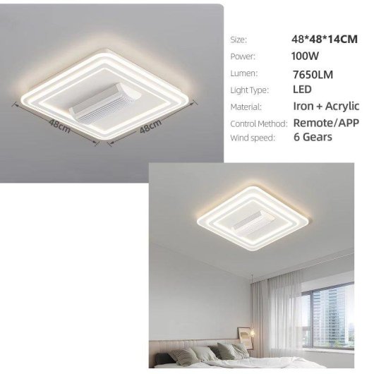 Ventilador de Techo con Luz Autrucker 100W 6 Velocidades Sin Aspas Motor DC Mando Silencioso LED Regulable