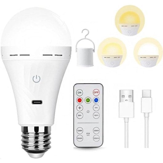 Ampoule LED rechargeable 3 couleurs et réglable avec télécommande