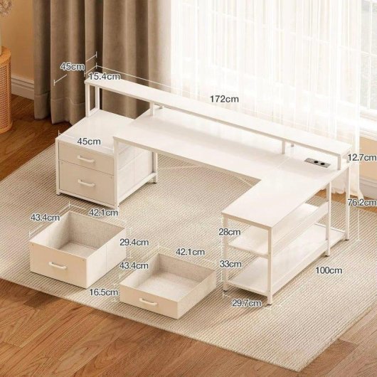 Escritorio en L Autrucker 172x100 cm Blanco con Enchufes USB