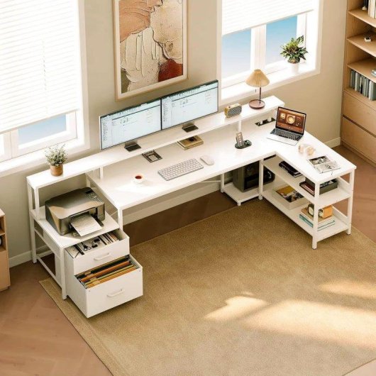 Escritorio en L Autrucker 172x100 cm Blanco con Enchufes USB
