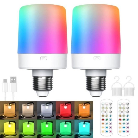 Pack 2 Lampadine LED E26 Ricaricabili con Telecomando 15 Colori Magnetiche