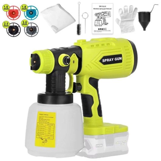 Pulverizador de Pintura HVLP Autrucker 200W Sem Fios 4 Bicos 1000ml 18V