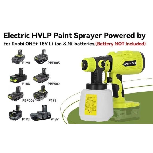 Pulverizador de Pintura HVLP Autrucker 200W Sem Fios 4 Bicos 1000ml 18V