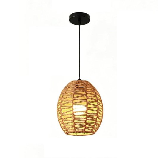 Lâmpada Pendente Autrucker Rrotim Trançado à Mão Boho Ajustável 20x25 cm