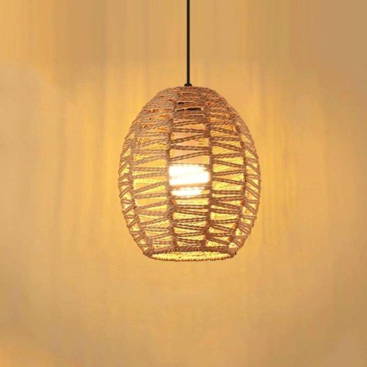 Lâmpada Pendente Autrucker Rrotim Trançado à Mão Boho Ajustável 20x25 cm