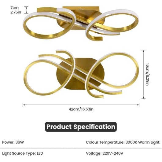 Lámpara de techo LED Autrucker 36W 3000K dorada acrílica aluminio