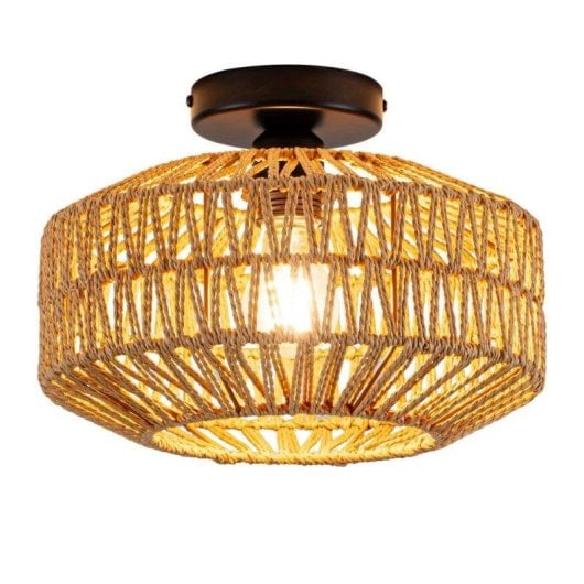Luminária de Teto em Rattan Bohème Autrucker, Montagem à Superfície, E27, 30 cm