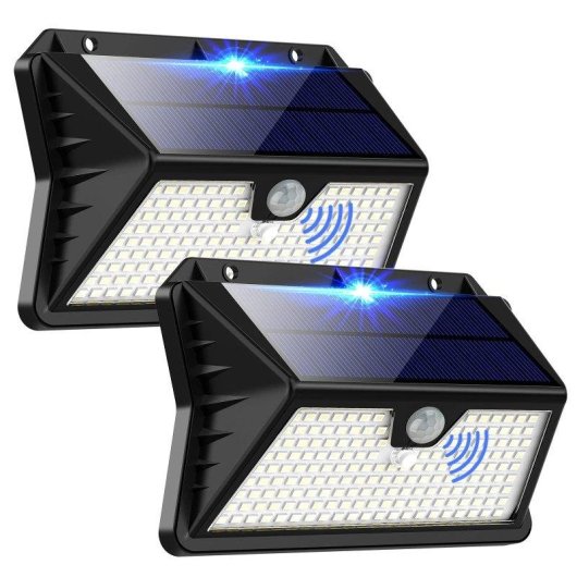 Luz Solar Exterior Autrucker con Sensor Movimiento 283 LEDs IP65 Blanco Frío Paquete de 2