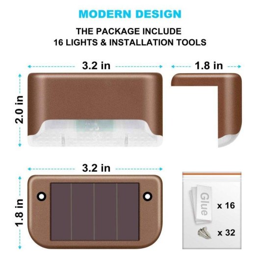 Autrucker Pack 16 Luces Solares RGB Impermeables Automáticas para Escalones Exteriores