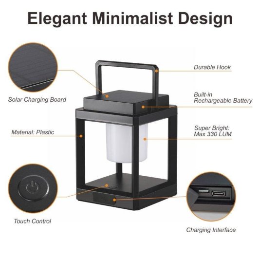 Lámpara Autrucker LED Solar Recargable Portátil Impermeable Control Táctil