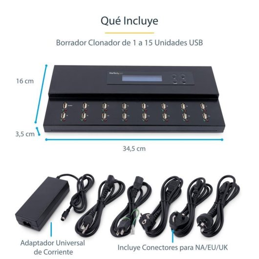 Duplicador USB StarTech.com 1:15 Clonador Autónomo 1,5 GB/min Pantalla LCD