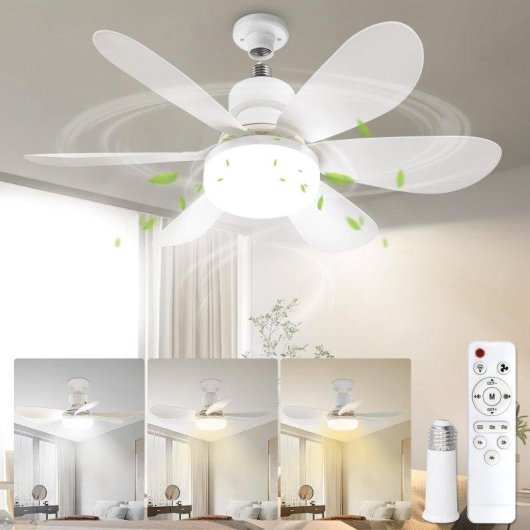 Deckenventilator mit Licht Autrucker 40W 52cm 3 Stufen Fernbedienung LED Kompakt