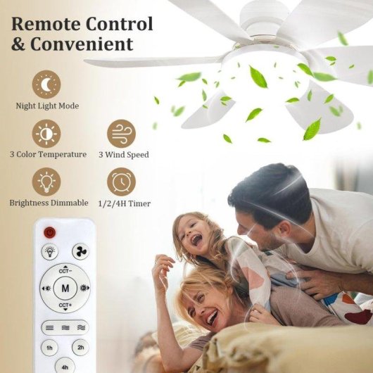 Deckenventilator mit Licht Autrucker 40W 52cm 3 Stufen Fernbedienung LED Kompakt