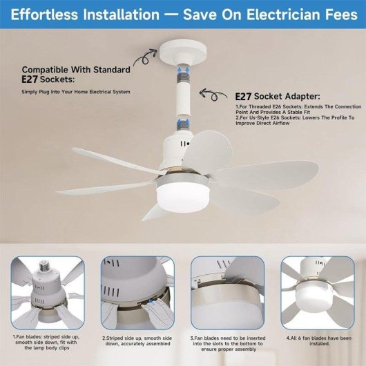 Deckenventilator mit Licht Autrucker 40W 52cm 3 Stufen Fernbedienung LED Kompakt