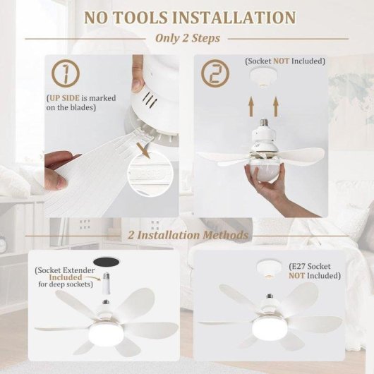Deckenventilator mit Licht Autrucker 40W 52cm 3 Stufen Fernbedienung LED Kompakt
