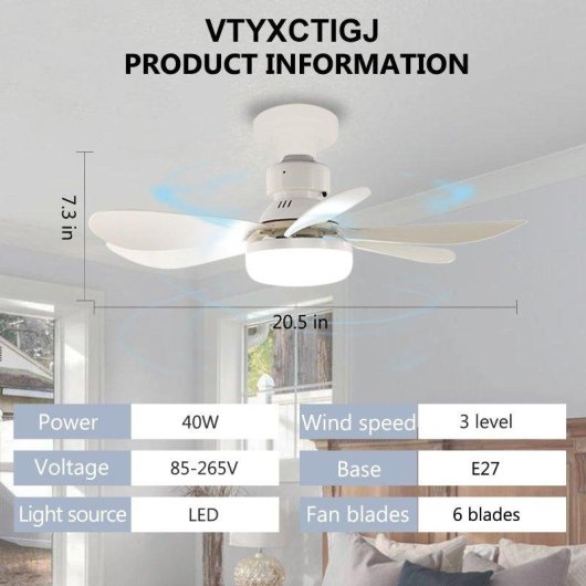 Deckenventilator mit Licht Autrucker 40W 52cm 3 Stufen Fernbedienung LED Kompakt
