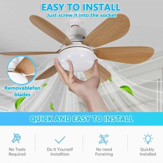 Deckenventilator mit Licht Autrucker 40W 52cm 6 Flügel 3 Stufen Fernbedienung Leise