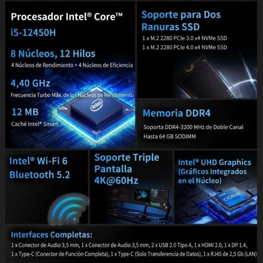 Mini PC HOTWAV N7a Intel Core i5-12450H 16GB 512GB SSD UHD Graphics Windows 11 Pro