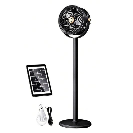 Autrucker Solar Standventilator Tragbar 4000mAh Akku 5 Stufen LED Höhenverstellbar