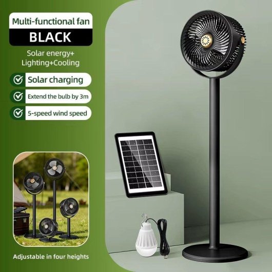 Autrucker Solar Standventilator Tragbar 4000mAh Akku 5 Stufen LED Höhenverstellbar