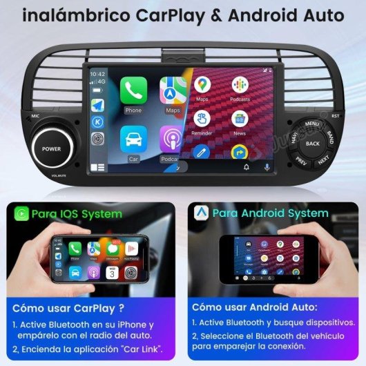 Autoradio Junsun Android 15 2GB+64GB CarPlay GPS DAB+ Fiat 500