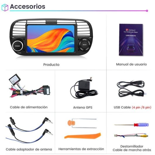 Autoradio Junsun Android 15 2GB+64GB CarPlay GPS DAB+ Fiat 500