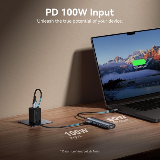 Station d'accueil Vention THJHB 6-en-1 USB-C HDMI 4K/USB 3.0/SD/PD Gris