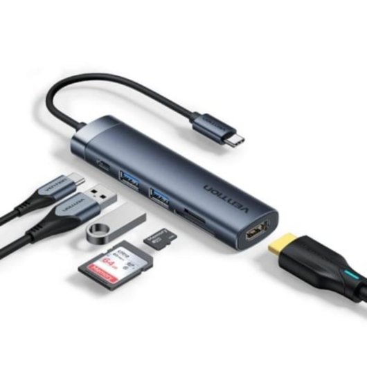 Station d'accueil Vention THJHB 6-en-1 USB-C HDMI 4K/USB 3.0/SD/PD Gris
