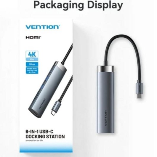 Station d'accueil Vention THJHB 6-en-1 USB-C HDMI 4K/USB 3.0/SD/PD Gris