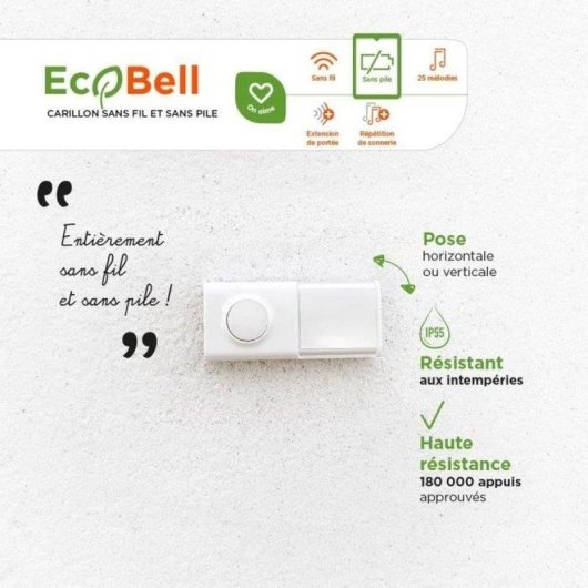 Campanello SCS SENTINEL Ecobell 100 Plug wireless esterno IP55 100 m 25 melodie