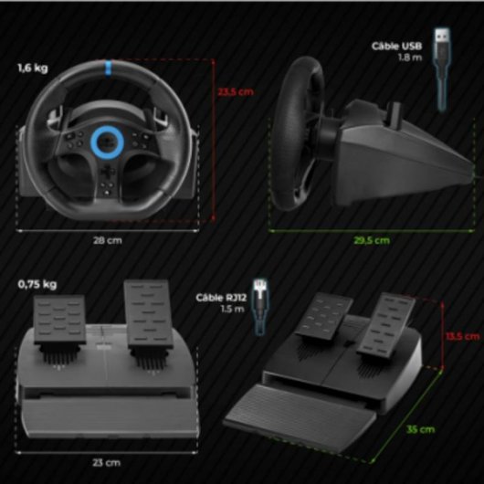 Volant Spirit of Gamer SOG-RWP5 270° Alambrique USB avec Pédales