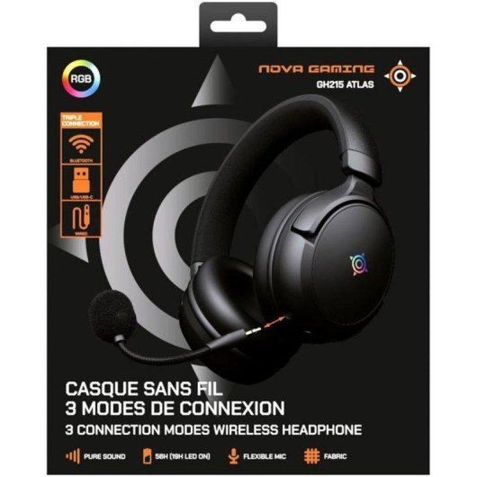 Casque Nova Gaming Atlas Gh215 sans fil Bluetooth 5.4 RGB Micro détachable