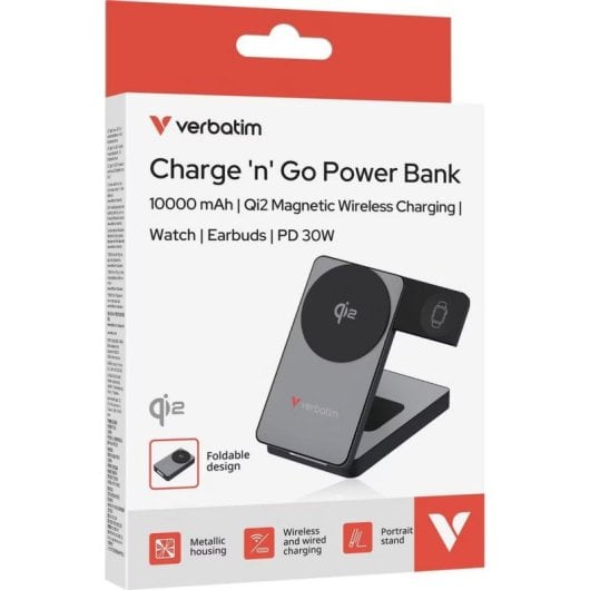 Batería externa Verbatim 10000 mAh Inalámbrica 30W PD 3.0 Gris