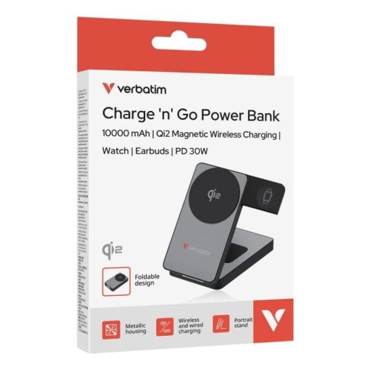 Batería externa Verbatim 10000 mAh Inalámbrica 30W PD 3.0 Gris