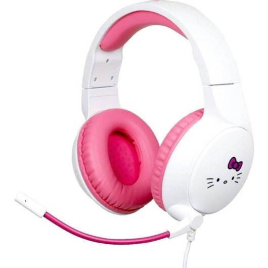 Casque Gaming Konix Hello Kitty avec fil 3,5 mm, micro intégré, volume et réduction bruit, rose et blanc