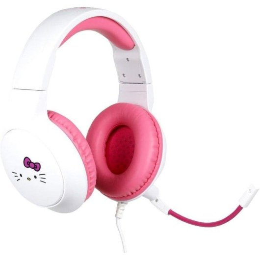 Casque Gaming Konix Hello Kitty avec fil 3,5 mm, micro intégré, volume et réduction bruit, rose et blanc