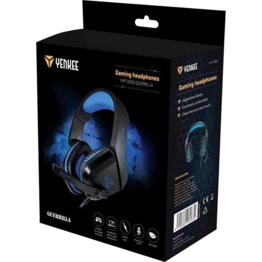 Cuffie Gaming Yenkee YHP 3005 Guerrilla cablate jack 3,5 mm nero e blu