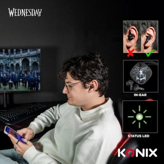 Écouteurs Konix Mercredi True Wireless Bluetooth 5.3 Intra-auriculaires Noir IPX4